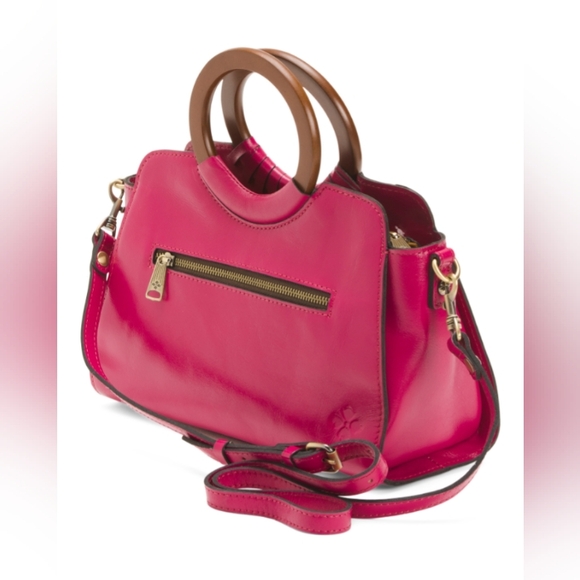 NWT Patricia Nash Lyon Tooled Leather Satchel, crossbody strap, Fuchsia Multi - Picture 5 of 10